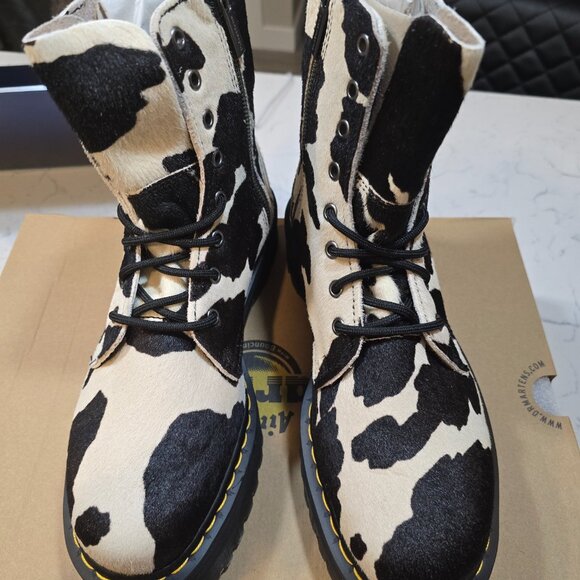 DR. MARTENS JADON HAIR-ON COW PRINT PLATFORM BOOTS WOMENS U SIZE 6 NEW - Picture 10 of 16